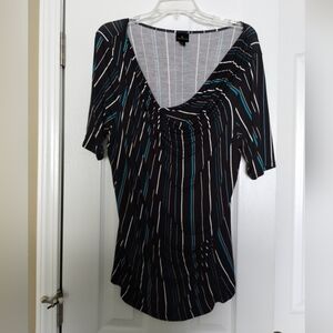 Worthington Black and Blue Striped Blouse Size XL NWOT